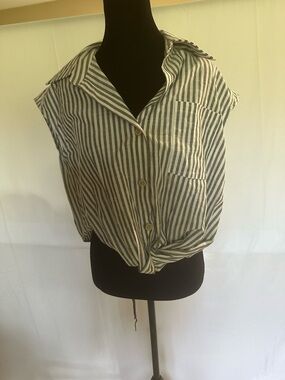 Cider Vertical Stripe Button-Front Tie Shirt - Blue & White